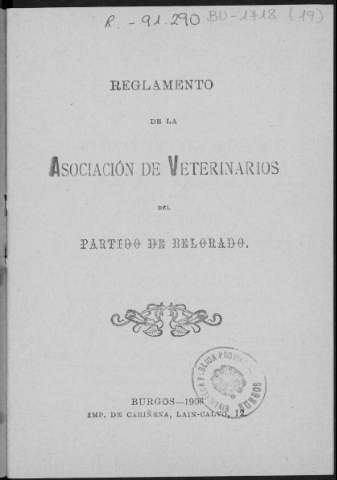 Reglamento de la Asociación de Veterinarios del... (1906)