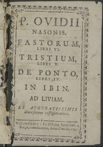Fastorum, Libri VI. Tristium, Libri V. De Ponto... (1741.)